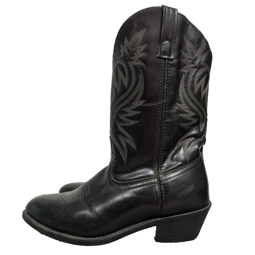 Laredo Cowboy Boots Mens 10 EW Black Leather Western Rodeo Embroidered Minimal